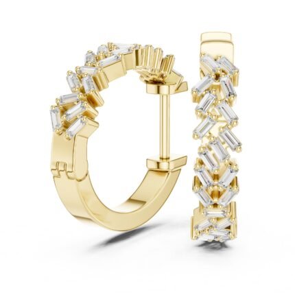 Baguette Diamond Cluster Hoop Earrings