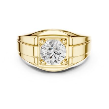 Bold Bezel-Frame Round Diamond Men's Ring