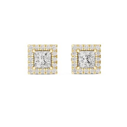 Celestine Princess-Cut Diamond Halo Stud Earrings