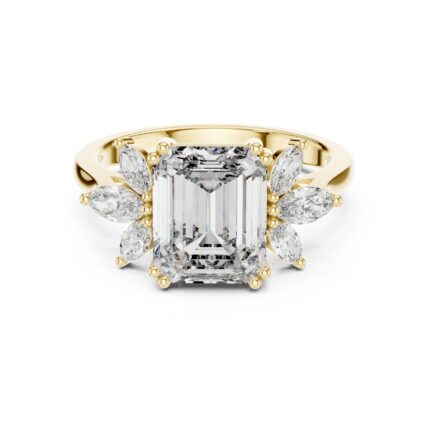 Elysian Bloom Emerald Cut Diamond Floral Engagement Ring – 3.75 CTW