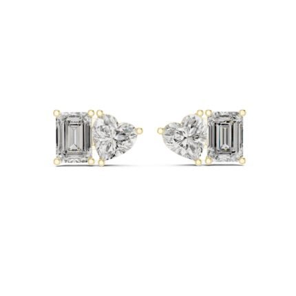 Elysian Toi et Moi Emerald & Heart Diamond Stud Earrings