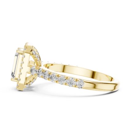 Emerald Cut Diamond Halo Engagement Ring with Pavé Band – 3 1/4 CTW