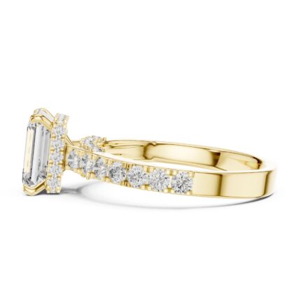 Luxe Emerald Cut Hidden Halo Diamond Engagement Ring with Pavé Band – 3 1/4 CTW
