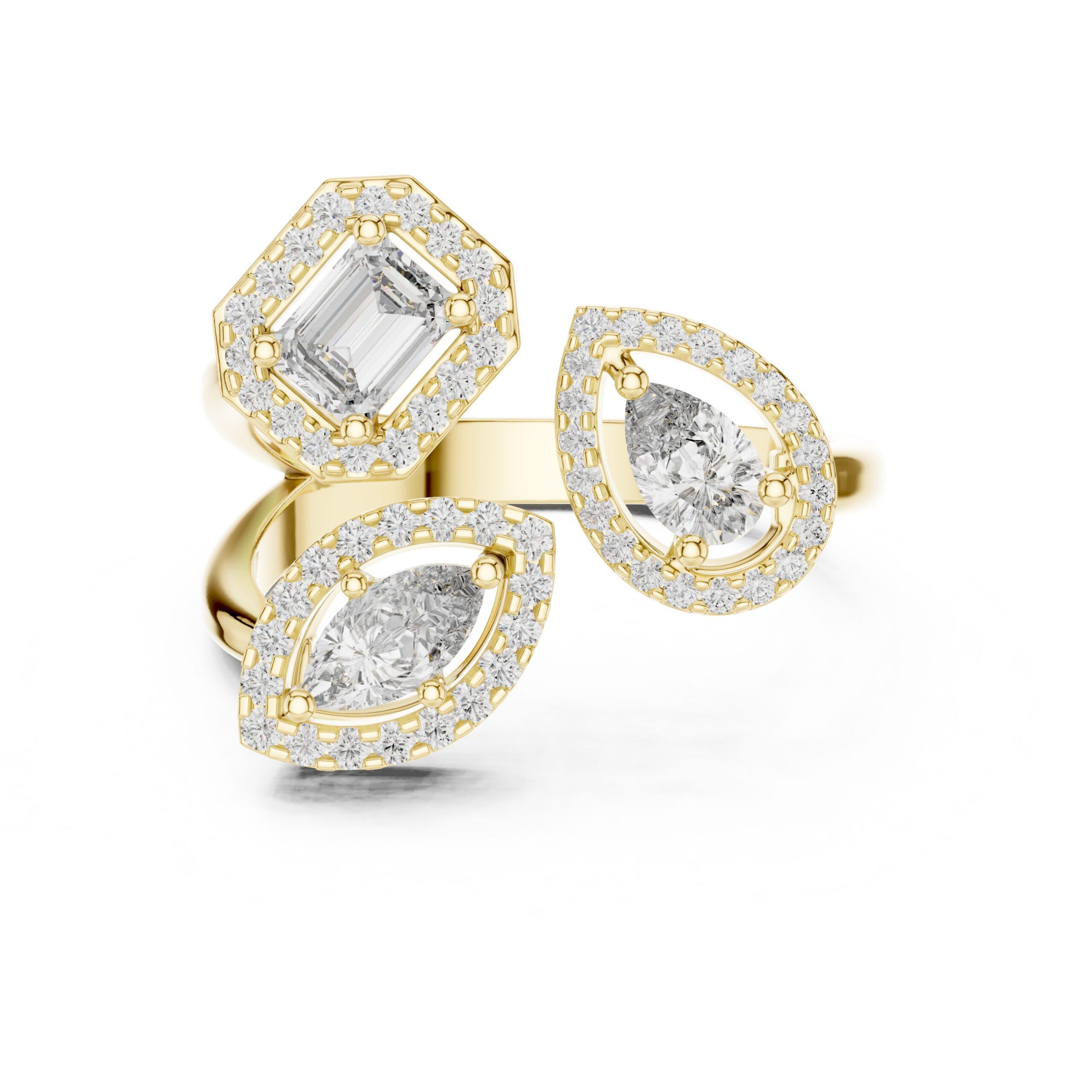 Mixed_Shape_Halo_Diamond_Three-Stone_Split_Shank_Ring_Yellow_4