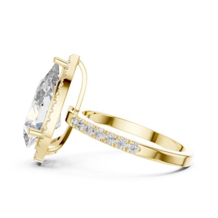 Signature Pear Cut Diamond Halo Engagement Ring with Pavé Band – 4 1/2 CTW