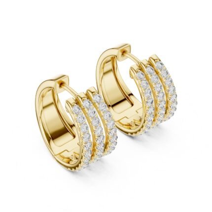 Triple Row Diamond Huggie Hoop Earrings