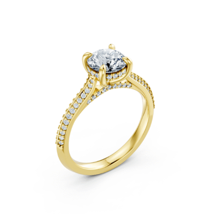 Valencia Hidden Halo Split Shank French Pavé Diamond Engagement Ring – 3 1/3 CTW Round Brilliant