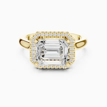 Aurelia East-West Emerald Halo Engagement Ring