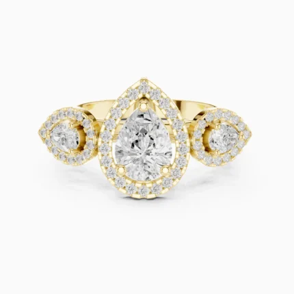 Celestine Pear Halo Three-Stone Lab Diamond Engagement Ring