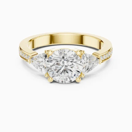 Celestine Three-Stone Round Brilliant Engagement Ring with Trillion Side Stones