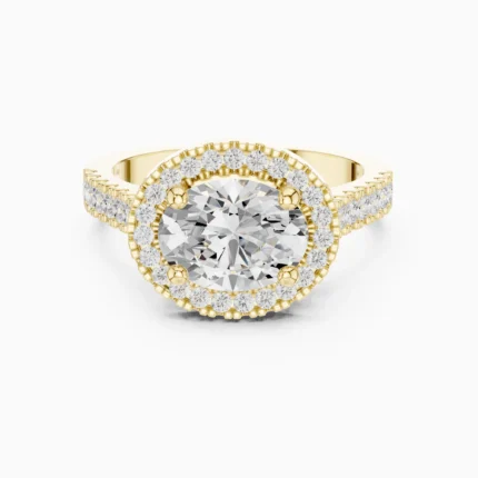 Élan East-West Oval Halo Cathedral Diamond Engagement Ring