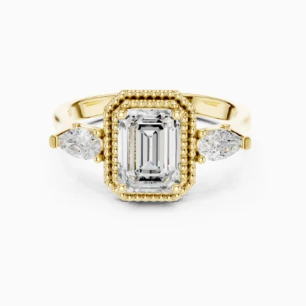 Regal Élan Emerald-Cut Three-Stone Engagement Ring