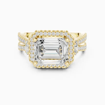 Regal Emerald Halo Split-Shank Diamond Engagement Ring