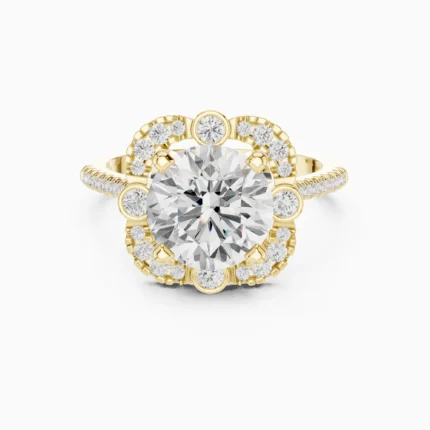 Regal Floral Halo Round Diamond Engagement Ring