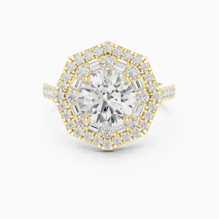 Élan Round Brilliant Double Halo Cathedral Diamond Engagement Ring