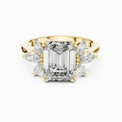 Elysian Bloom Emerald Cut Lab Diamond Floral Engagement Ring – 3.75 CTW