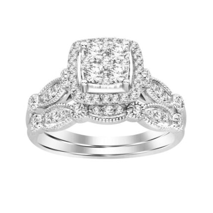 LADIES BRIDAL SET 0.50CT ROUND DIAMOND 14K WHITE GOLD