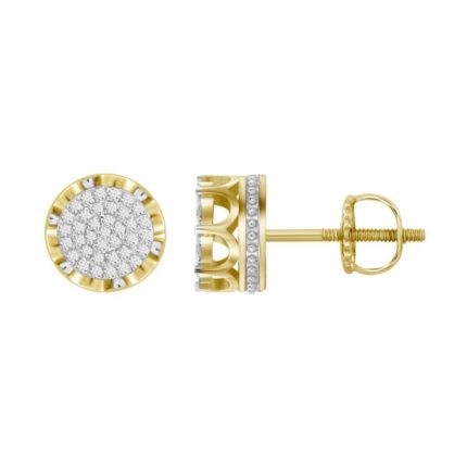 MEN'S EARRINGS 0.15CT ROUND DIAMOND YELLOW GOLD/STERLING SILVER