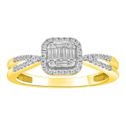 LADIES RING 0.33CT ROUND/BAGUETTE DIAMOND 10K YELLOW GOLD