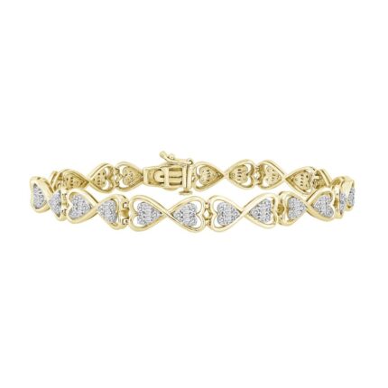 LADIES BRACELET 1.00CT ROUND/BAGUETTE DIAMOND 10K YELLOW GOLD