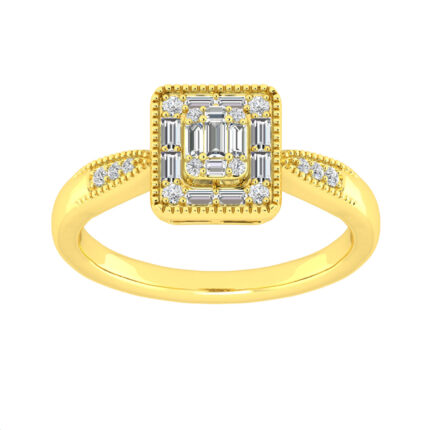 LADIES RING 0.25CT ROUND/BAGUETTE DIAMOND 14K YELLOW GOLD
