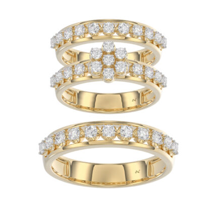 LADIES TRIO RING 1.30CT ROUND DIAMOND 10K YELLOW GOLD