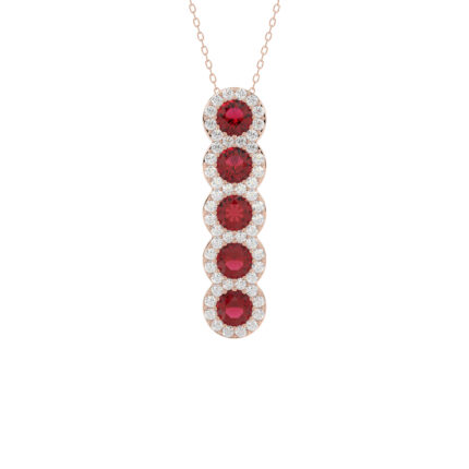 LADIES PENDANT 1.80CT ROUND/RUBY ROUND DIAMOND 14K ROSE GOLD (ROUND RUBY 1.40CT)
