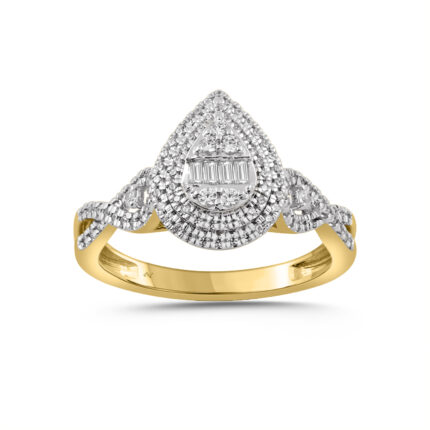 LADIES RING 0.33CT ROUND/BAGUETTE DIAMOND 10K YELLOW GOLD