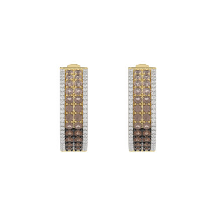 LADIES HOOPS EARRING 1.50CT ROUND/ROUND DARK BROWN DIAMOND 14K YELLOW GOLD