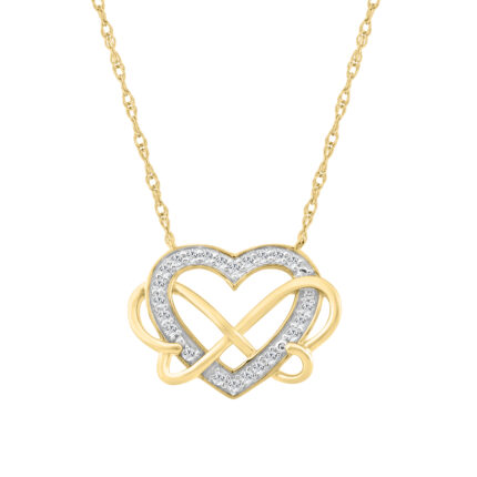 10K YELLOW GOLD LADIES INFINITY HEART PENDANT 0.15CT ROUND DIAMOND, INCLUDES CHAIN