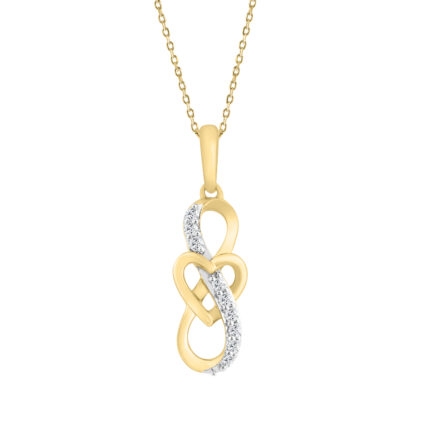 ELEGANCE 10K YELLOW GOLD 0.10CT ROUND DIAMOND LADIES FASHION PENDANT WITH CHAIN