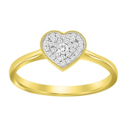 LADIES HEART RING 0.10CT ROUND DIAMOND 10K YELLOW GOLD