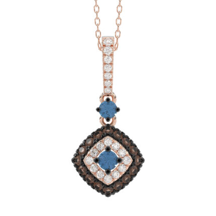 LADIES PENDANT WITH CHAIN 0.55CT ROUND/BLUE/DARK BROWN 14K ROSE GOLD (SI QUALITY)
