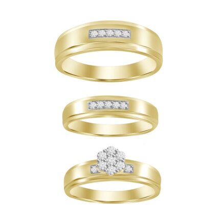 LADIES TRIOS SET RING 0.30CT ROUND DIAMOND 10K YELLOW GOLD