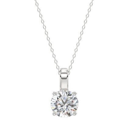LADIES SOLITAIRE PENDANT WITH CHAIN 1 1/2CT ROUND DIAMOND 14K WHITE GOLD