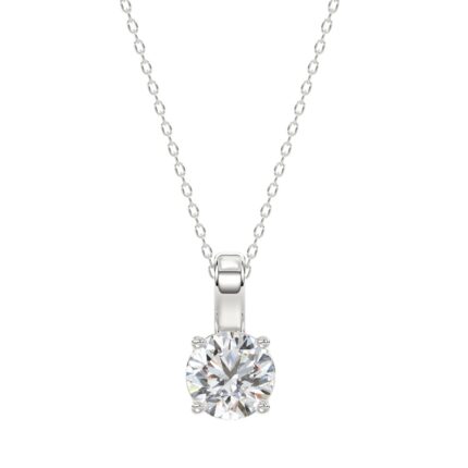 LADIES SOLITAIRE PENDANT WITH CHAIN 1CT ROUND DIAMOND 14K WHITE GOLD (CENTER STONE ROUND DIAMOND 1CT )