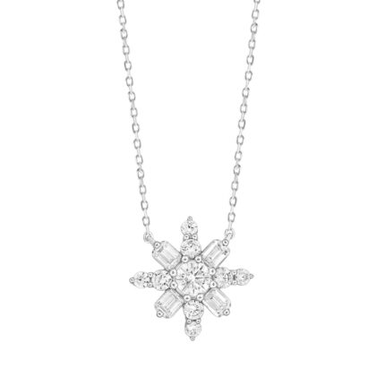 LADIES PENDANT 1 1/2CT ROUND/EMERALD DIAMOND 14K WHITE GOLD WITH CHAIN