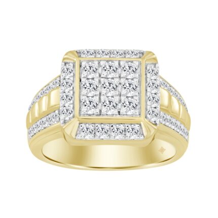 MEN'S RING 1 1/2CT ROUND DIAMOND 14K YELLOW GOLD