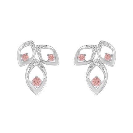 ETERNAL BLUSH COLLECTION LADIES EARRINGS 1/2CT ROUND DIAMOND 14K WHITE GOLD (CENTER STONE PINK ROUND DIAMOND 1/3CT)