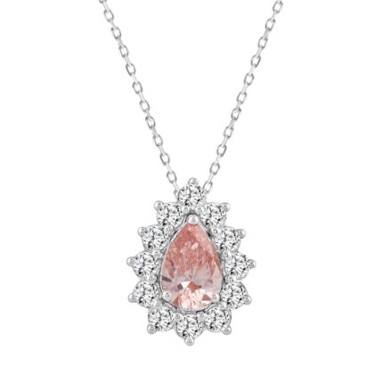 ETERNAL BLUSH COLLECTION LADIES PENDANT 2 1/2CT ROUND/PEAR DIAMOND 14K WHITE/ROSE GOLD (CENTER STONE PINK PEAR DIAMOND 1 1/2CT)