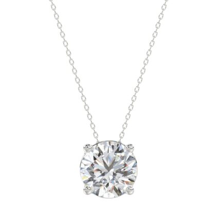 LADIES SOLITAIRE PENDANT WITH UNDER-PASS CHAIN 2 1/2CT ROUND DIAMOND 14K WHITE GOLD