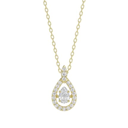 LADIES DANCING DIAMOND PENDANT WITH CHAIN 3/4CT ROUND DIAMOND 14K YELLOW GOLD (CENTER STONE PEAR DIAMOND 1/2CT)