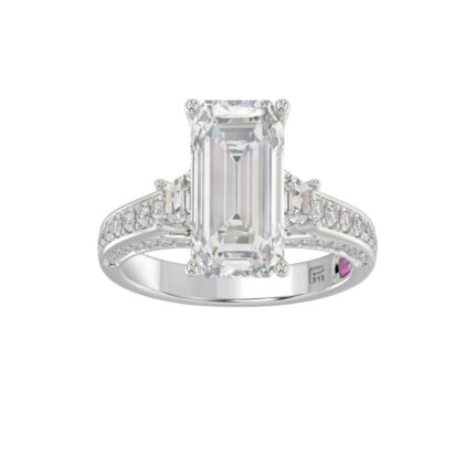 21K PLATINUM LADIES RING WITH 4.00CT ROUND/EMERALD/BAGUETTE DIAMONDS (CENTER STONE EMERALD DIAMOND 3CT)
